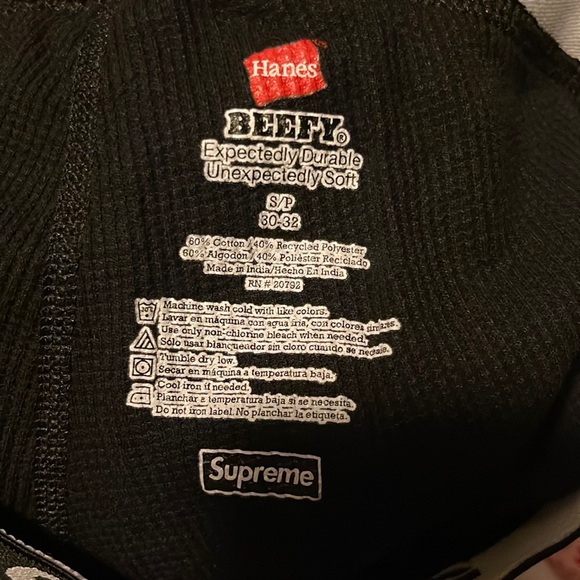 Supreme Hanes Beefy Thermal black Skeleton fit S/P 34-36 top size S/P 30-32 new - Picture 4 of 7
